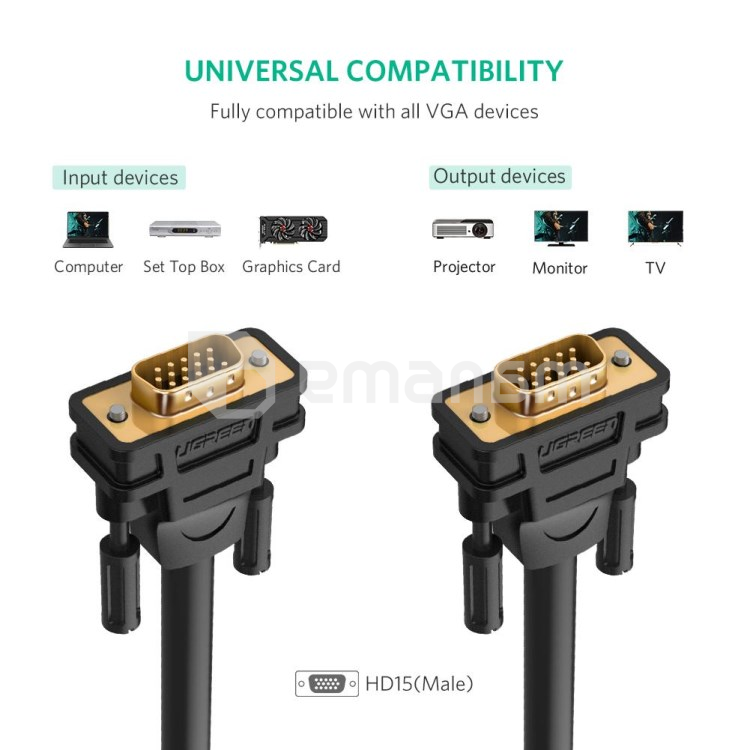 ადაპტერი VGA Ugreen 2X VGA male 10 მ