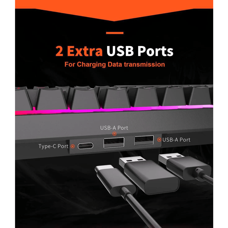 კლავიატურა Royal Kludge RK G68 RGB Mechanical Keyboard, Red switch, Hot Swappable, Wireless, USB Type-C, 2.4 GHz, Bluetooth, White