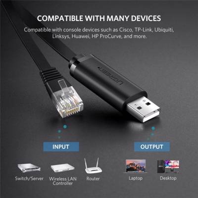 USB LAN კაბელი UGREEN CM204 (50773), USB to RJ45 Console Cable, 1.5m, Black