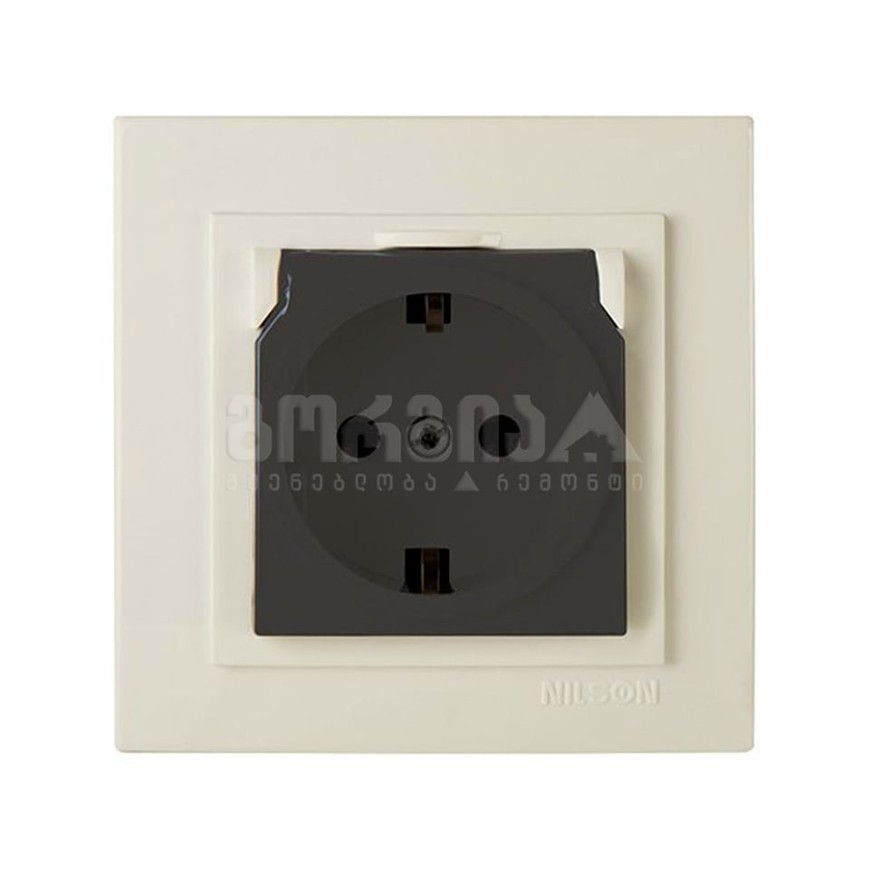 როზეტი ერთიანი დამიწებით თავსახურით touran cream - 24121020