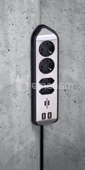 დამაგრძელებელი კუთხე 4 Brennenstuhl 2მ 2 USB ვერცხლისფერი შავი