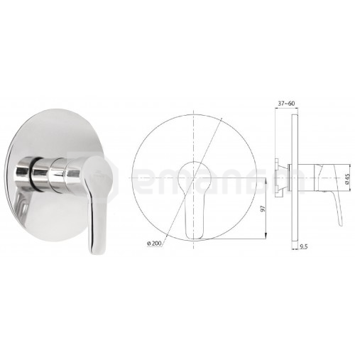 შხაპის ფარული მონტაჟის სისტემა Rubineta 625014 Kubo-1F-Uno (6в1)