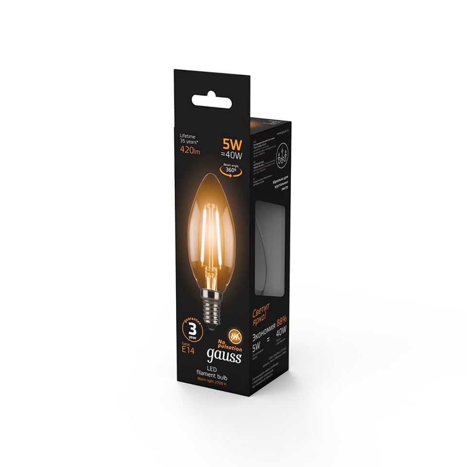 ნათურა  Candle 5W 420lm 2700K Е14 LED 1/10/50 Gauss Filamen