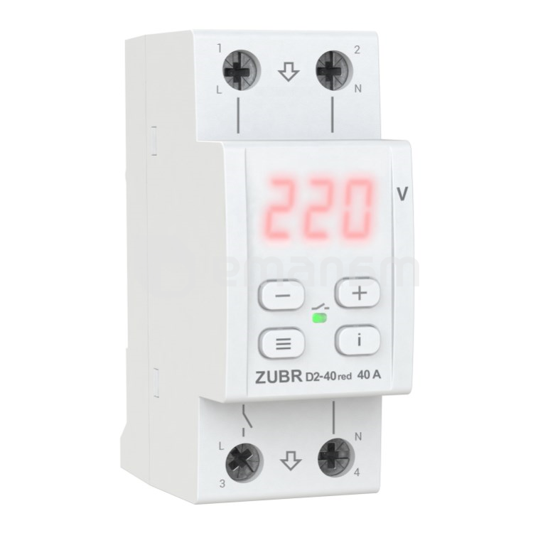 რელე ZUBR ერთფაზიანი ძაბვის 2 მოდულისთვის 40 A მაქსიმუმ 50 A 8 800 VA D2-40 red