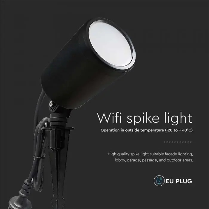 ბაღის სანათი V-TAC LED 5.2W WIFI RGB 3IN1+RGB შავი IP65 3014