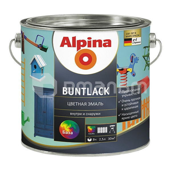 ფერადი ემალი Alpina Buntlack B3 GL გამჭვირვალე 2.5 ლ