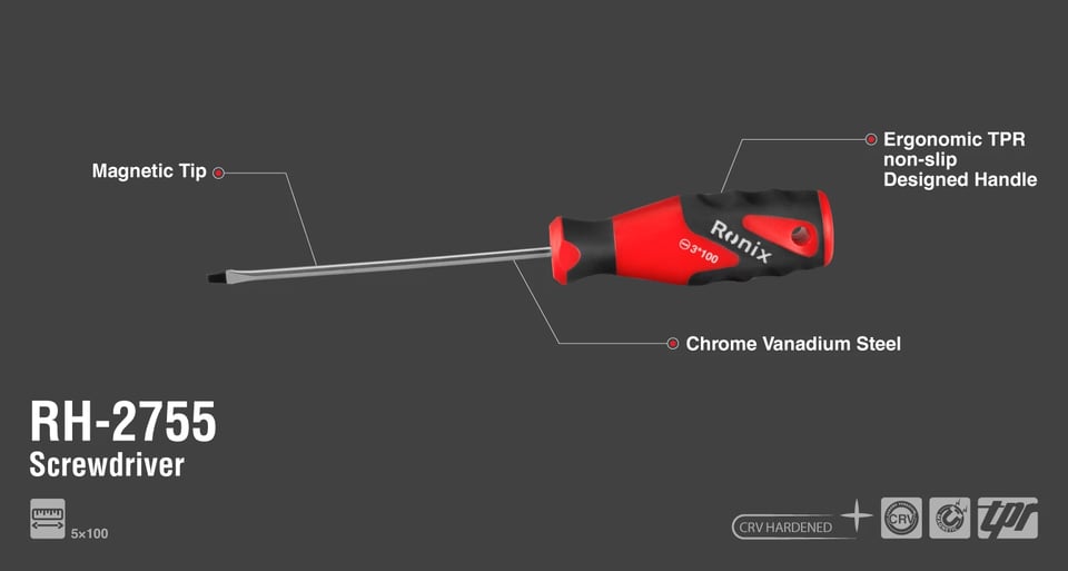 ბრტყელი სახრახნისი Ronix RH-2755, 5×100მმ