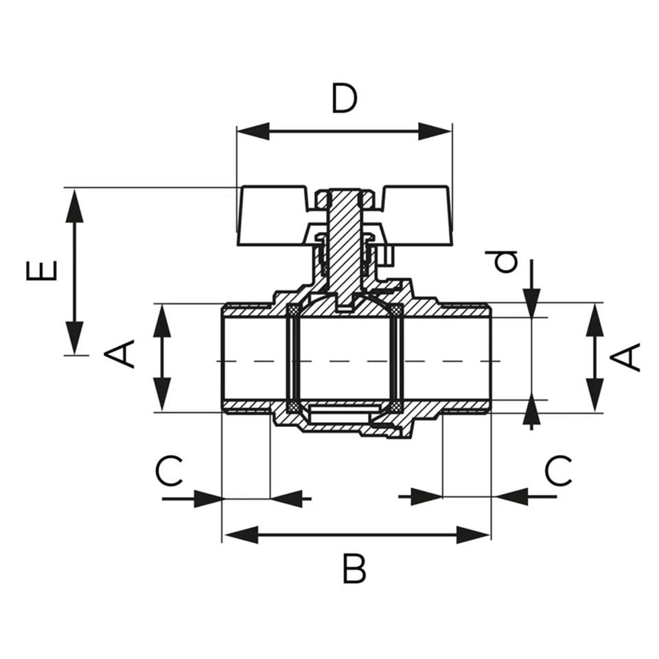 ბურთულა ვენტილი (პეპელა) 3/4 M-M KFPN2 Ferro