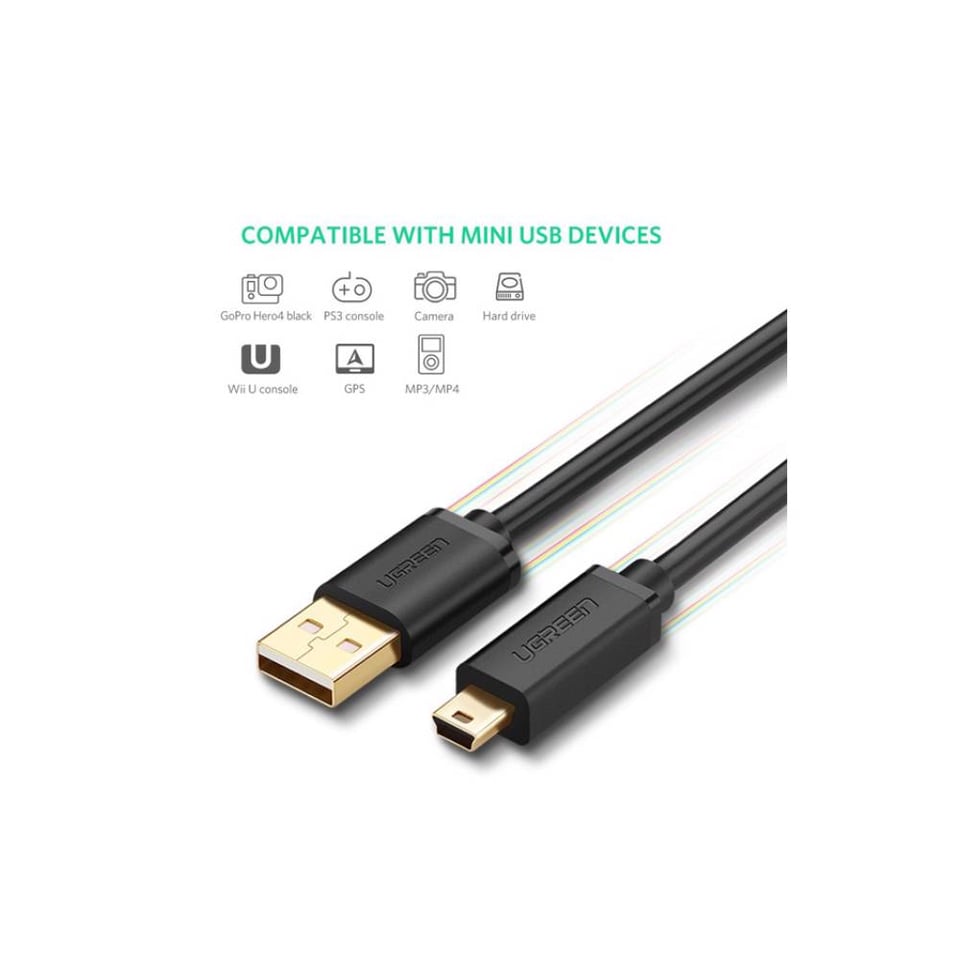 USB კაბელი UGREEN US132 (10386) USB 2.0 A Male to Mini 5 Pin Male Cable 3m (Black)