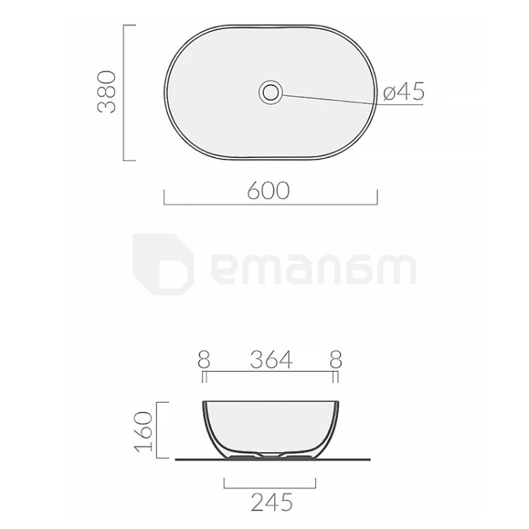 დასადგამი ხელსაბანი GALASSIA Dream white 60x38 სმ