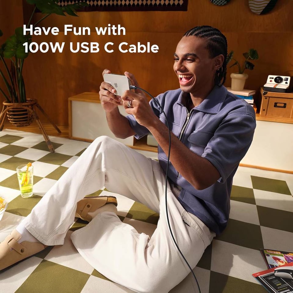 USB კაბელი UGREEN Uno L509 (35512), 100W, Type-C to Type-C, 2M, Black/Grey