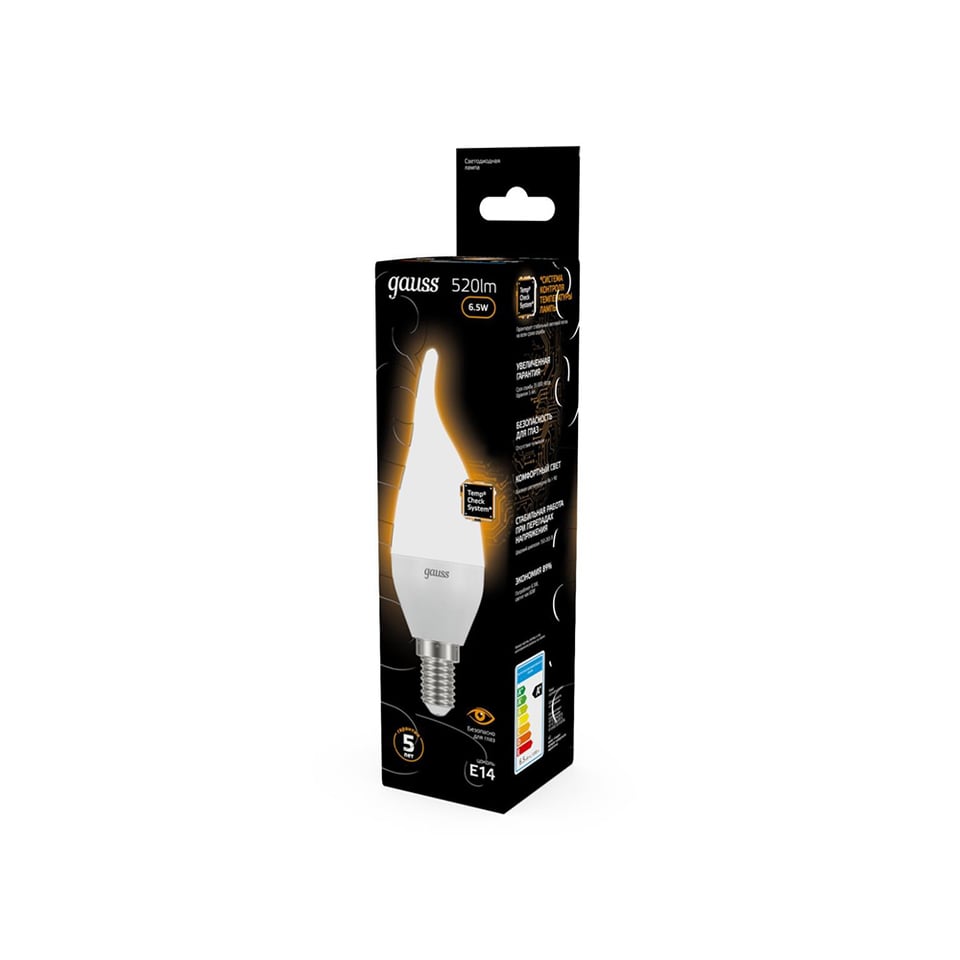 ლედ ნათურა Candle taiლედ  E14 6.5W 2700K gauss - 104101107
