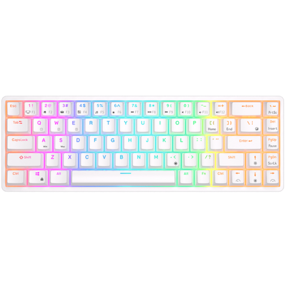 კლავიატურა Royal Kludge RK G68 RGB Mechanical Keyboard, Red switch, Hot Swappable, Wireless, USB Type-C, 2.4 GHz, Bluetooth, White