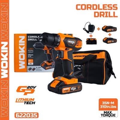 აკ. ბურღი-სახრახნისი  Wokin 622035, 1500Rpm, 20V LI-ION CORDLESS DRILL Black/Orange