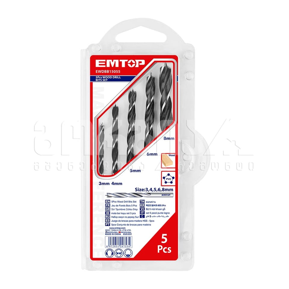 ხის ბურღების ნაკრები 5ც Emtop-EWDBB15055