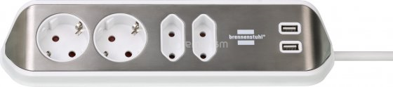 დამაგრძელებელი კუთხე 4 Brennenstuhl 2მ 2 USB ვერცხლისფერი თეთრი
