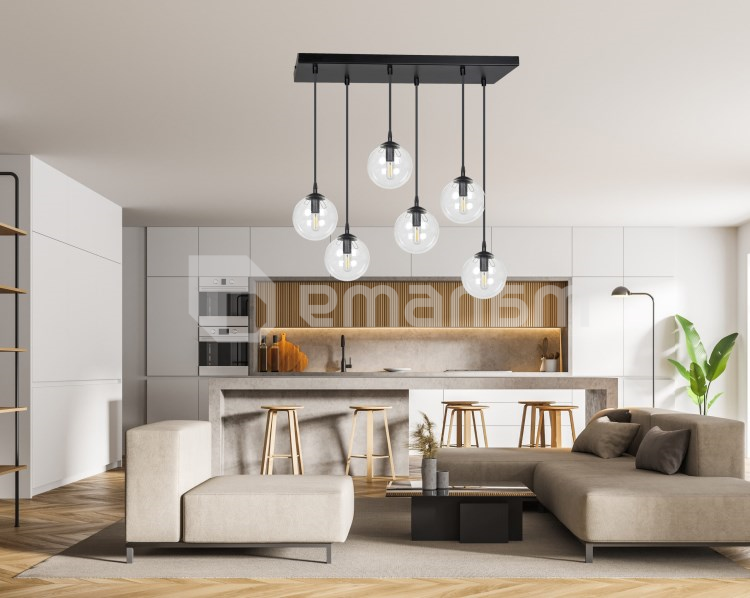 საკიდი EMIBIG Cosmo 6 E14 6x MAX 40W შავი გამჭირვალე