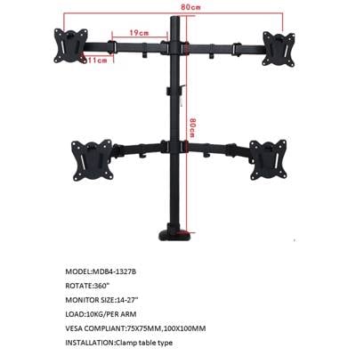 4 მონიტორის საკიდი ALLSCREEN MDB4-1327B Triple Monitor Desk Mount Quad-Display MONITOR SIZE:13"-27"