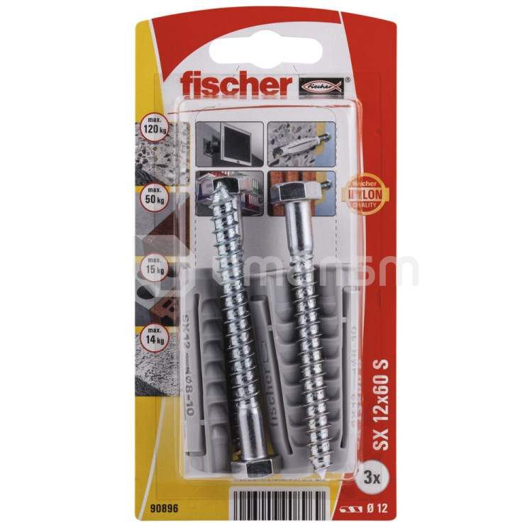 დიუბელი სჭვალით ექვსწახნაგა თავაკით Fischer SX12x60 S 3 ც 90896