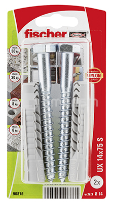 დიუბელი სჭვალით ექვსწახნაგა თავაკით Fischer UX14x75 S 2 ც 90876