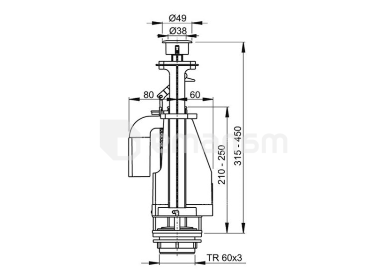 წყლის ჩამრეცხი მექანიზმი ორმაგი ღილაკით Alcadrain A08A