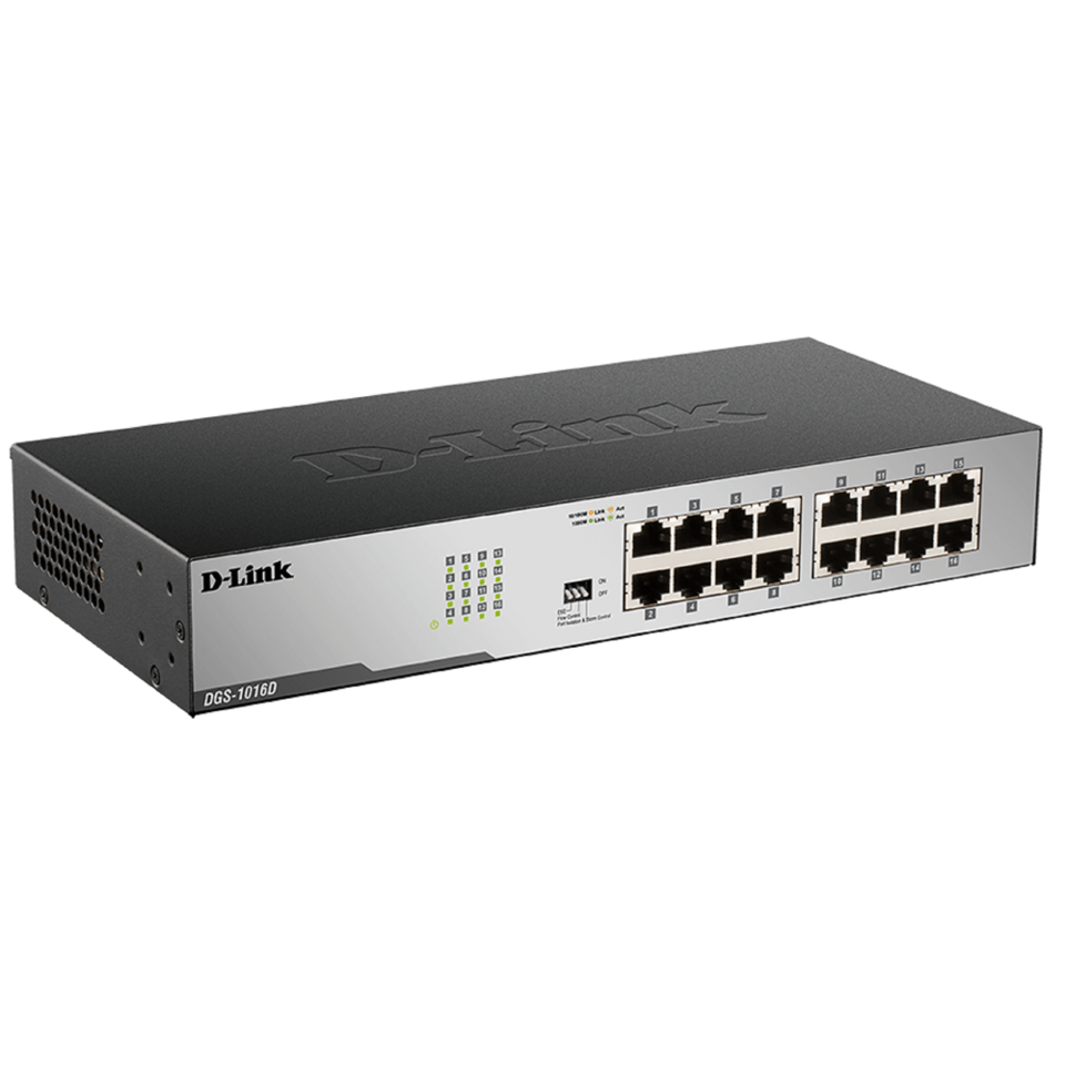 D-Link DGS-1016D Unmanaged Switch 16x1000Base-T, Surge 1KV, metal case