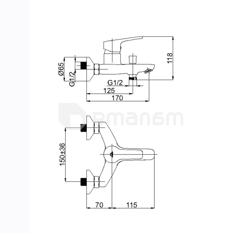 აბაზანის შემრევი ონკანი Rubineta Uno-10 (BK2)