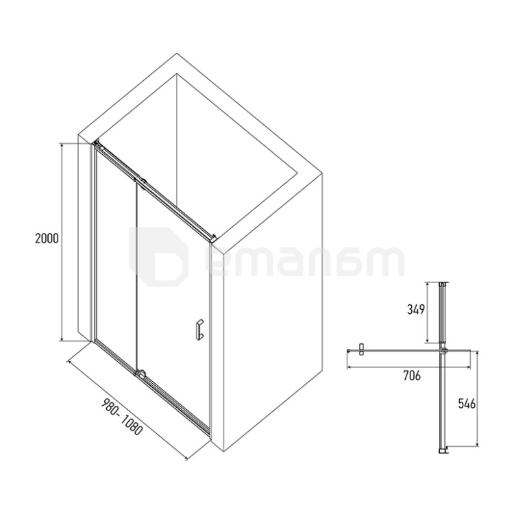 საშხაპე კარი Alex Baitler AB74B100 100×200 cm დაბურული