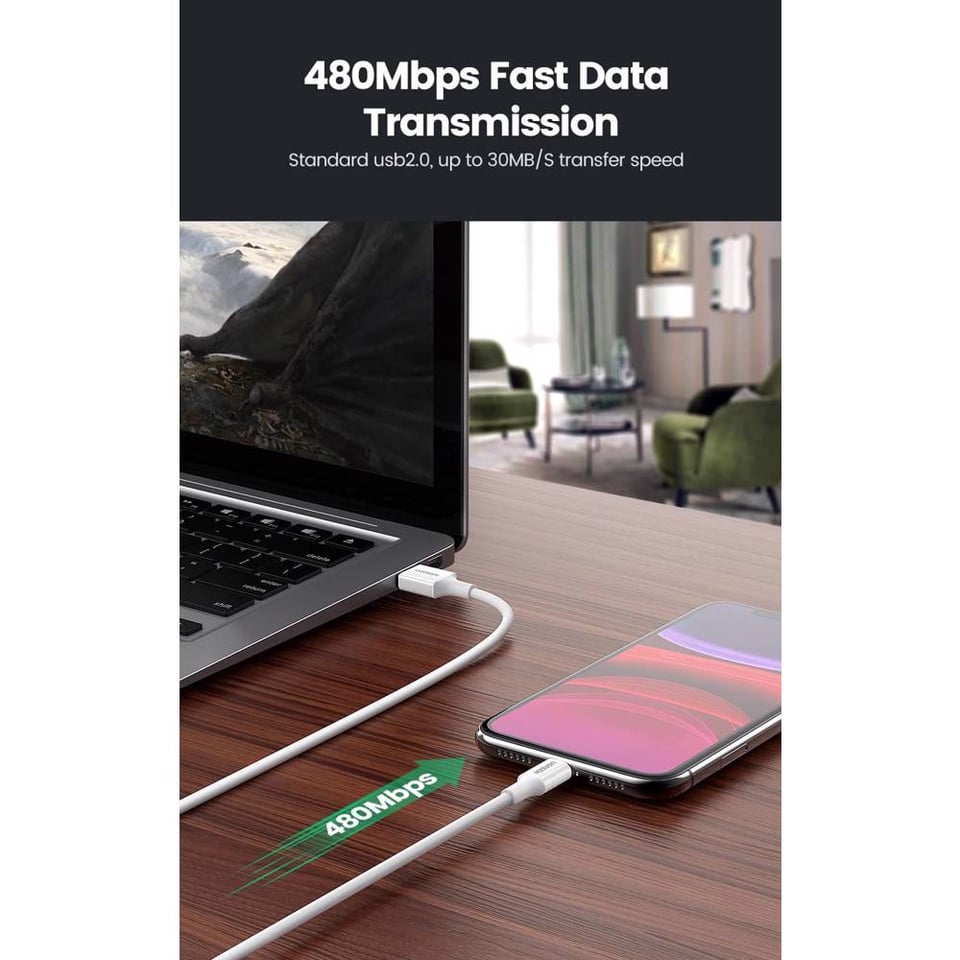 USB კაბელი UGREEN US155 (80822), MFi, USB to Lightning, 1m, Black