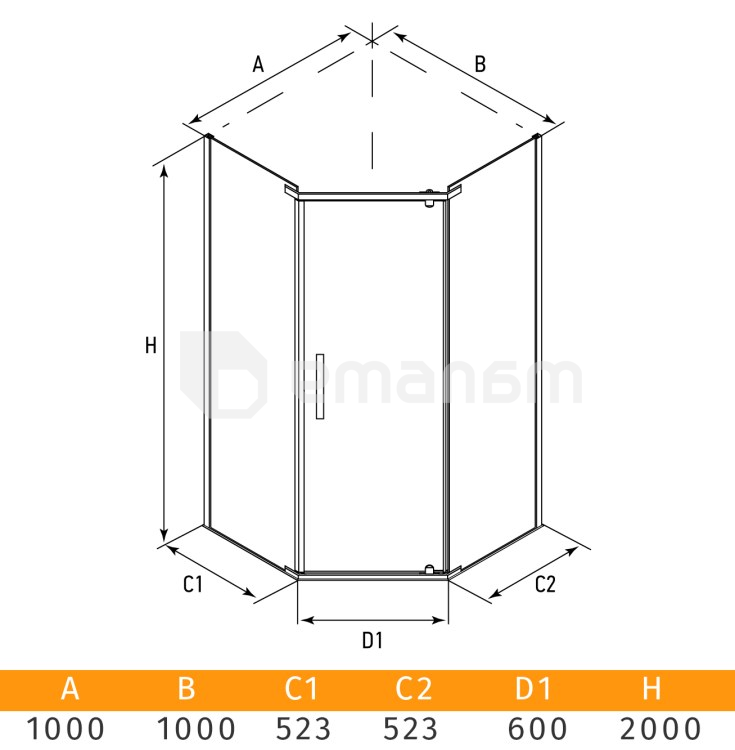 შუშა შხაპის Erlit ER10110V-C1 100x100x200 cm