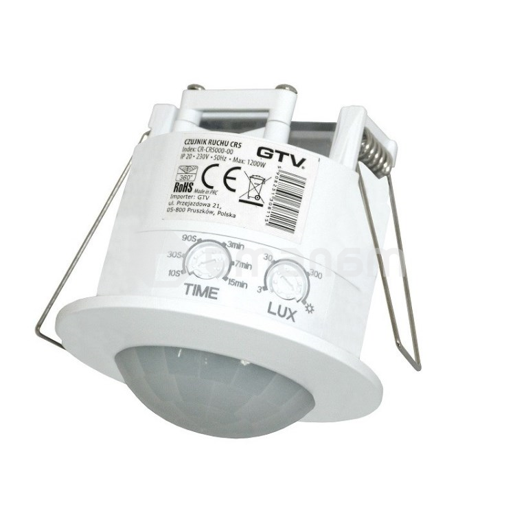 მოძრაობის სენსორი GTV CR-5 თეთრი 500W 360° ჩაფლული 6m 2.2 4 м IP20