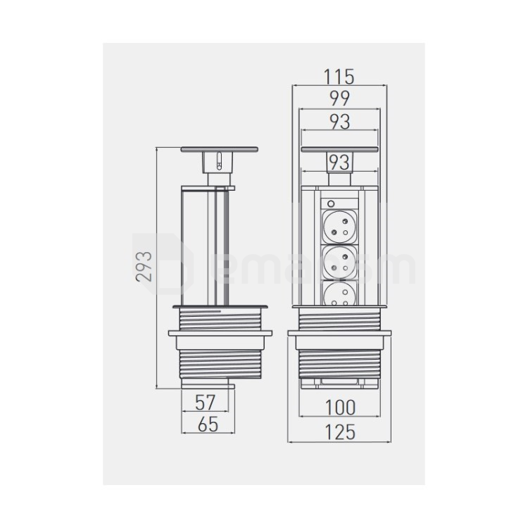მაგიდაში სამონტაჟო როზეტი GTV 3 1.5მ დამაგრძელებლით ვერცხლისფერი მრგვალი 100mm