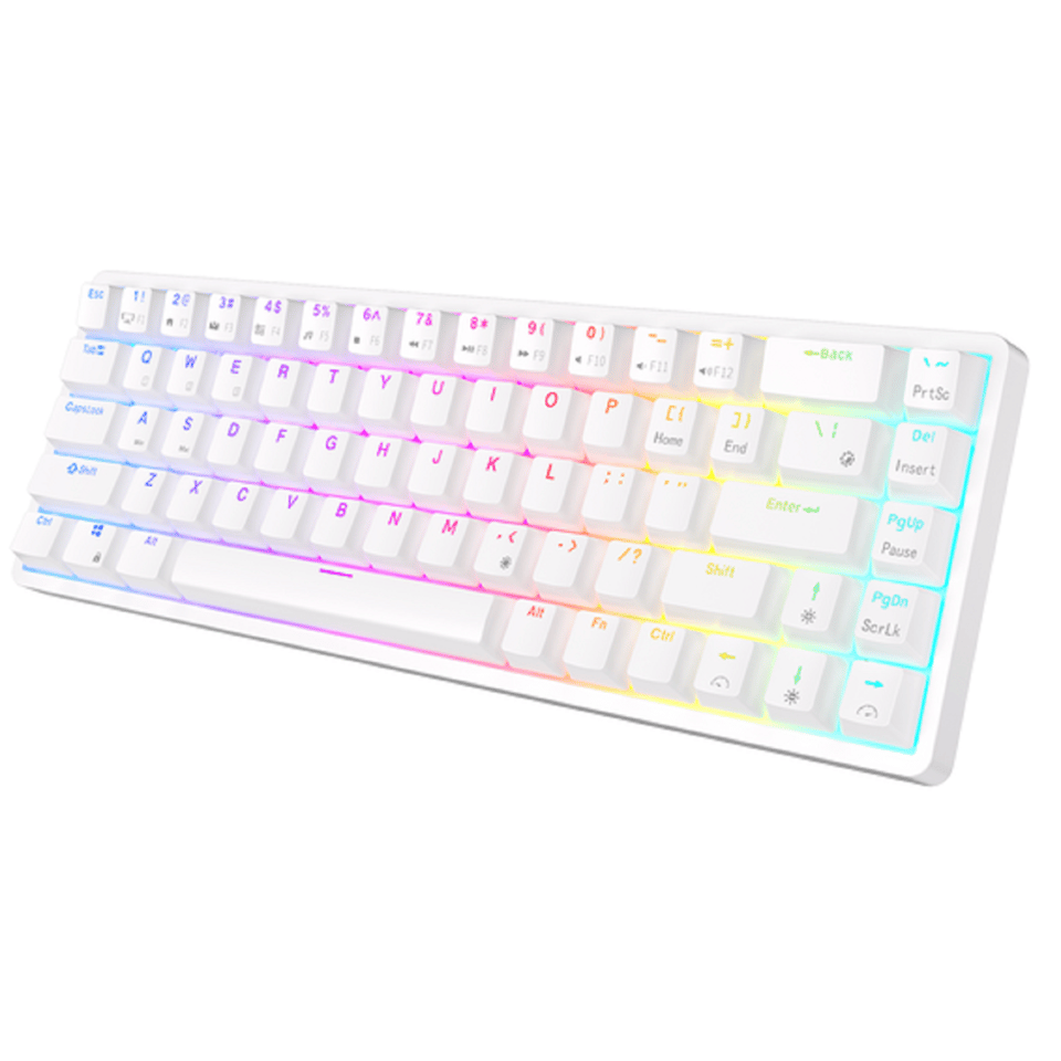 კლავიატურა Royal Kludge RK G68 RGB Mechanical Keyboard, Red switch, Hot Swappable, Wireless, USB Type-C, 2.4 GHz, Bluetooth, White