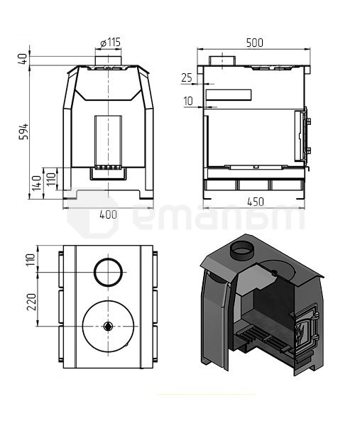 გამათბობელი ღუმელი Vezuvi Comfort 100 DT-3
