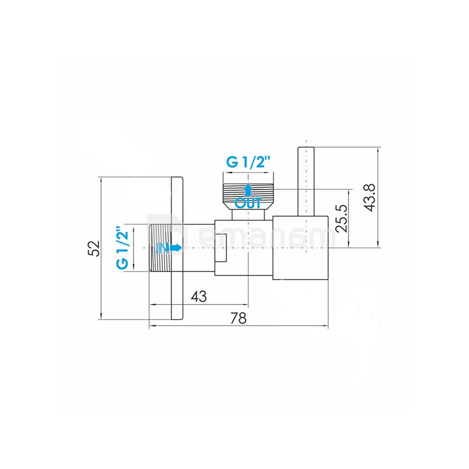 კუთხის ვენტილი Tycner 1/2" x 1/2"