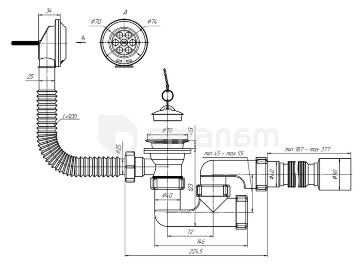 სიფონი აბაზანის ANI PLAST 1/2 40х50 E255EU