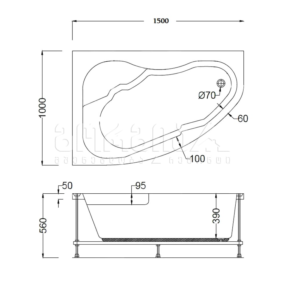 აბაზანა ”სანაკრილი” 150*100 მარჯვენა A-412