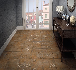 კერამიკული გრანიტი "ქვის კუნძული" ყავისფერი დეკორირებული