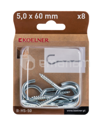 ანკერი ჭერის კაუჭით Koelner M5x60 მმ 8 ც B-HS-50