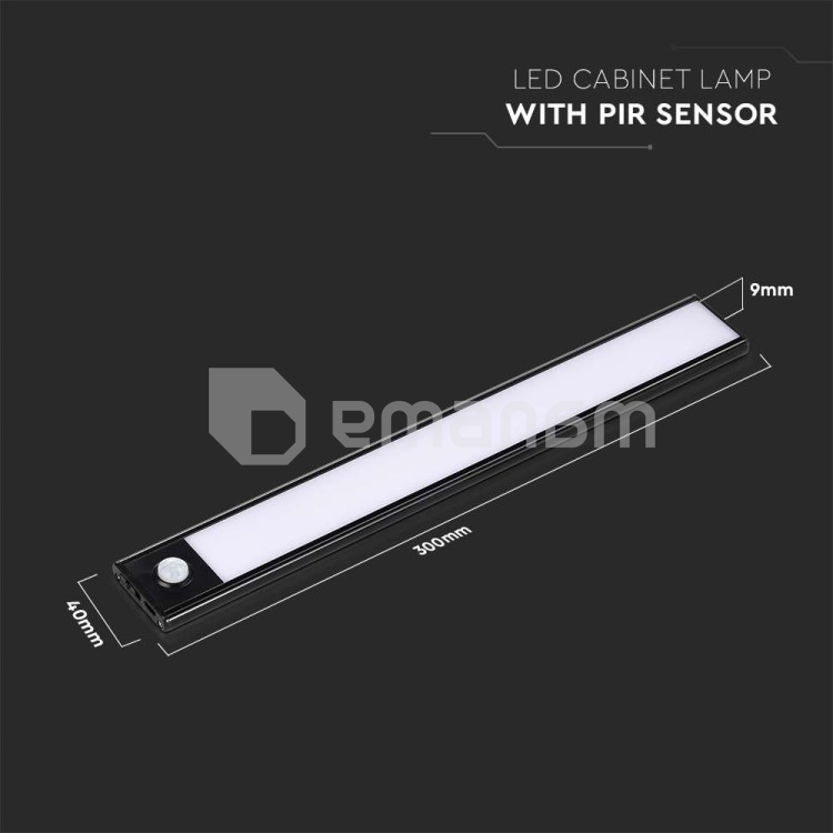 ლედ კაბინეტის განათება LED V-TAC 1.5W 4000K  შავი ფერი  IP20 2959