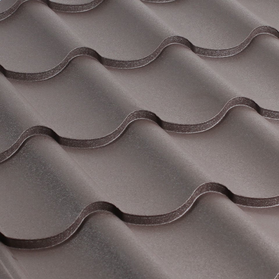 მეტალოკრამიტი ფერადი თუნუქის სახურავი 0.5X1180 ხაოიანი RAL8019 NOVA