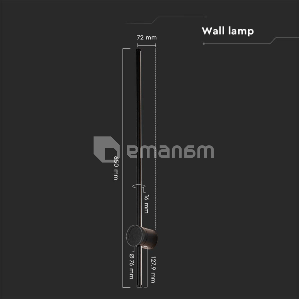 ლედ კედლის განათება V-TAC 12W 4000K 1590Lm შავი ფერი IP65 6835
