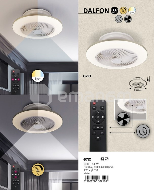 ჭაღი-ვენტილატორი Rabalux Dalfon 6710 LED 36W