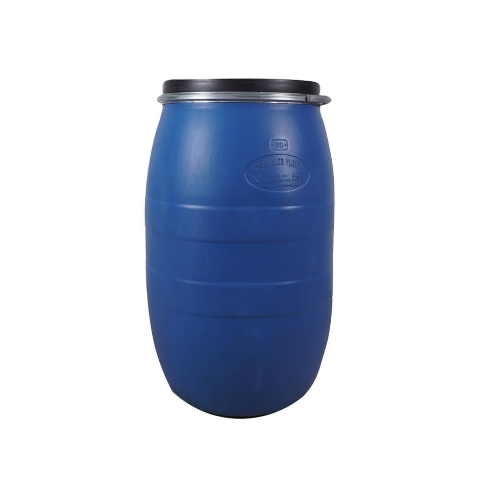 ორმაგი სალტიანი პლასტმასის ბიდონი 220 ლ თავსახურით