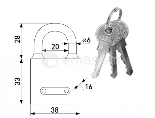 ბოქლომი ჩამოსაკიდი Soller ВС-38-SL 38 მმ