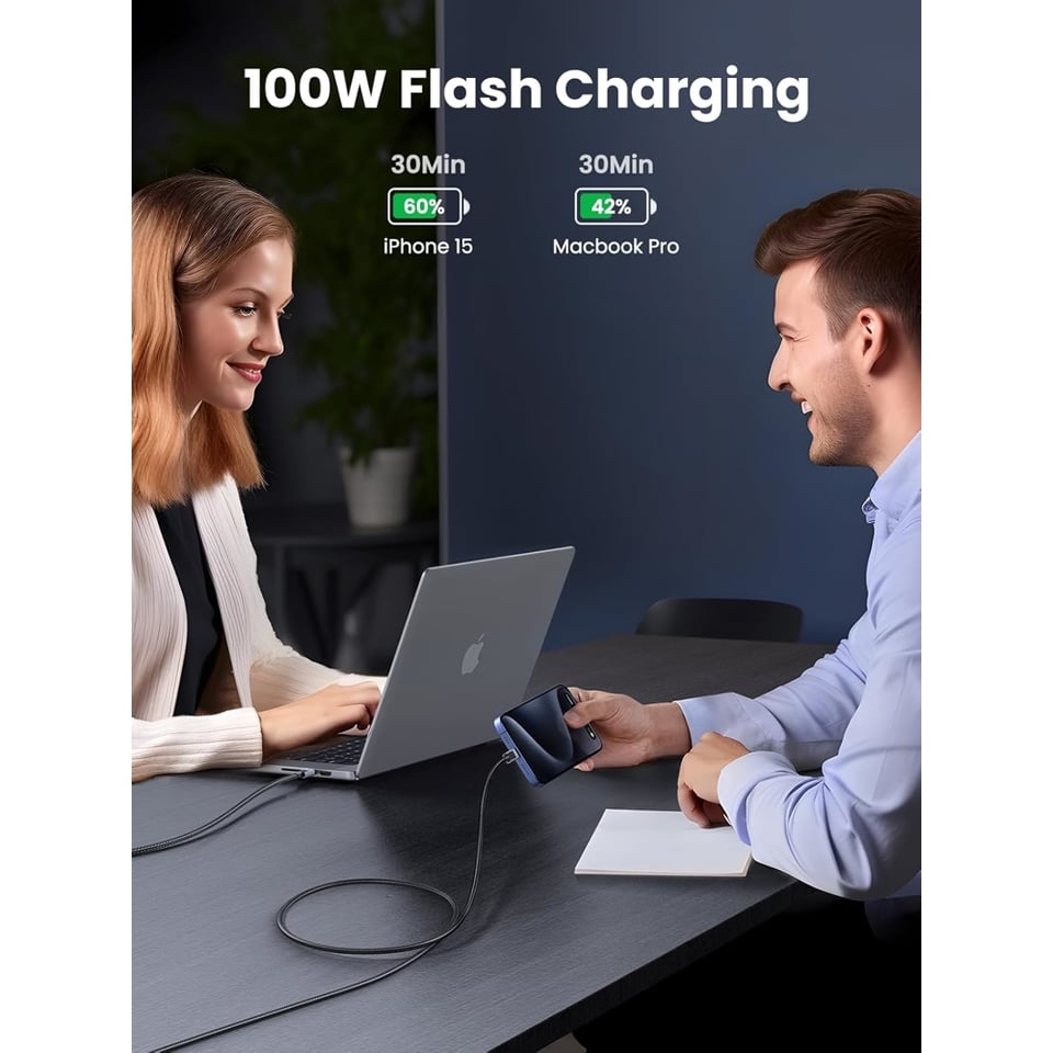 USB კაბელი UGREEN L512 (45064), 100W, Type-C to Type-C PD Fast Charging Cable, 2m, Space Gray
