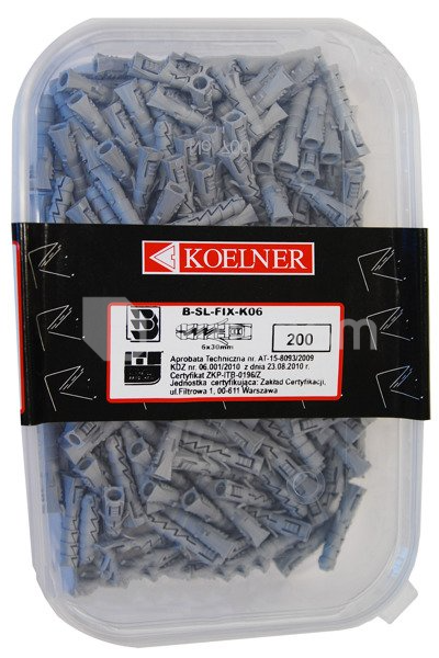დიუბელი განმბჯები Koelner 200 ც 6x30 მმ FIX  B-SL-FIX-K06  ყუთი