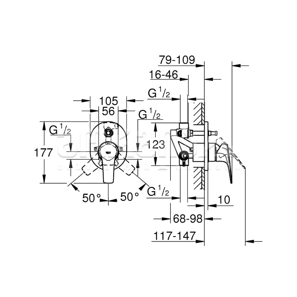 კედლის შემრევი ჩასაშენებელი ნაწილით Bauflow 29045000