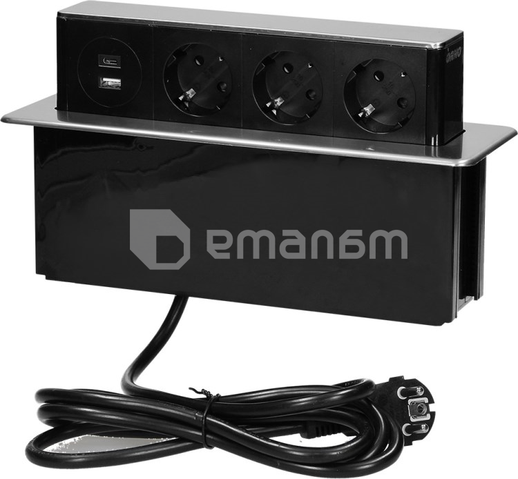 დამაგრძელებელი სამაგიდო 3 ORNO 2მ USB A USB C Schuko შავი ვერცხლისფერი