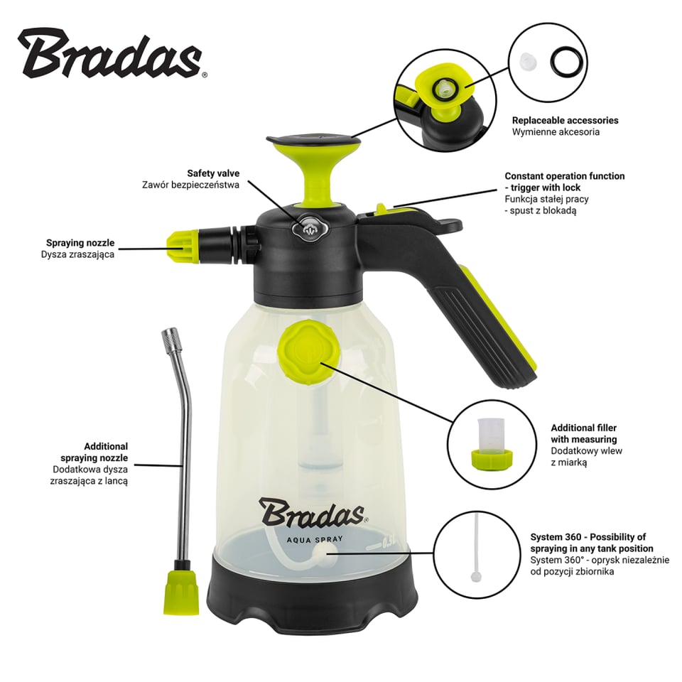 წნევიანი შესასხურებელი Bradas AQUA SPRAY CLEAR AS0200CL/SF 2 ლ